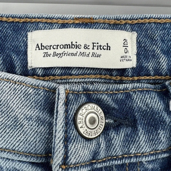 Abercrombie & Fitch The Boyfriend Mid Rise Distressed Denim Jeans Size 25/0R - Picture 8 of 9